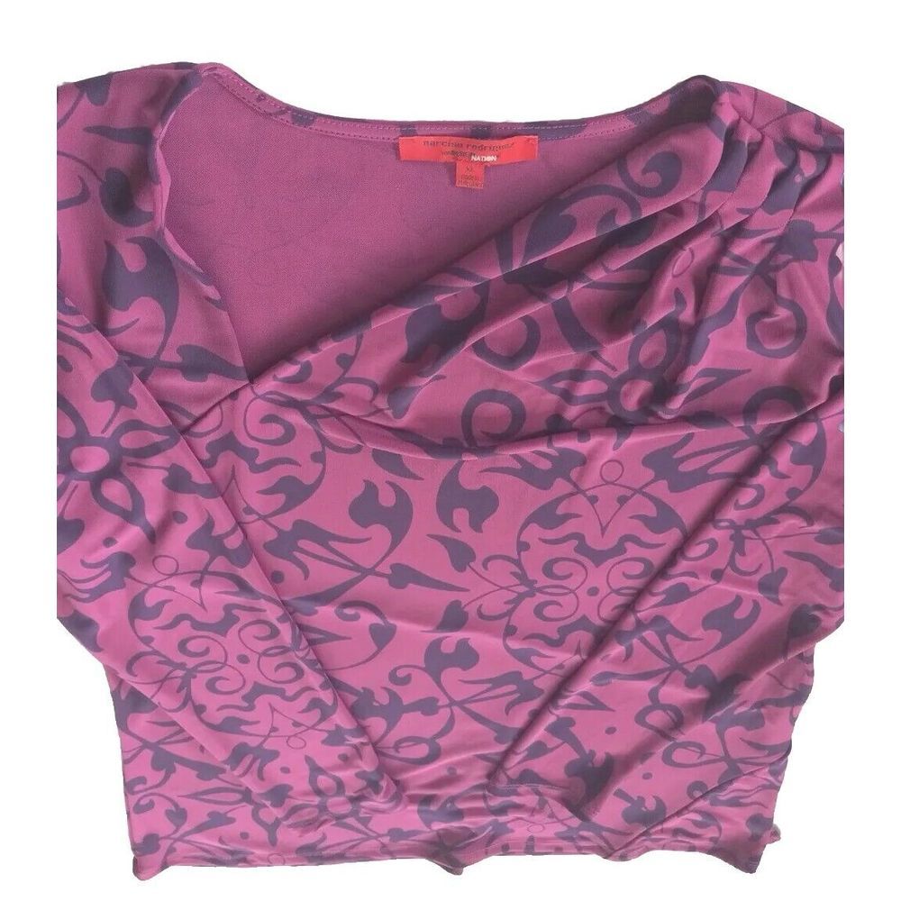 Narciso Rodriguez Women Paisley Aztec Pattern Blouse XL Purple Spandex Polyester